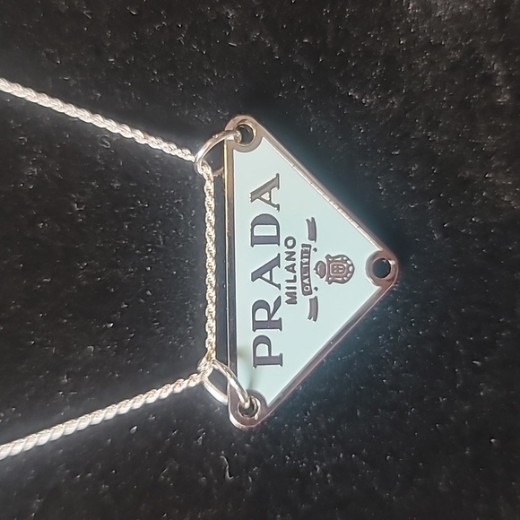 PRADA UPCYLCED TIFFANY BLUE CHARM WITH 18" 925 STERLING SILVER CHAIN - Picture 3 of 3